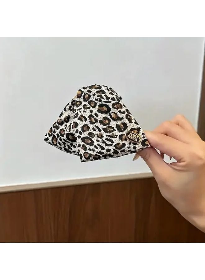 Brown Leopard Print Vintage Large Triangle Hair Claw Clip Elegant Updo Hair Accessory - Image 3